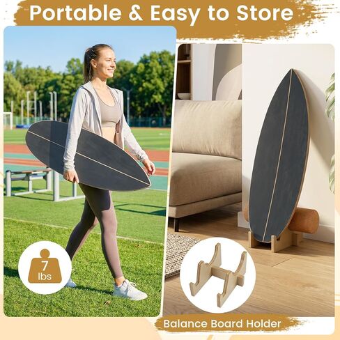 GYMAX Balance Board for Adults, 330LBS Wobble Boards with Storage Rack, Wooden Exercise Balancing Stability Trainer for Improve Balance, Surfing, Skate, Yoga, Skateboarding in Saudi Arabia