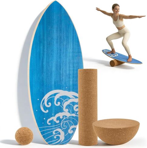 Surf Balance Board Wooden Balance Board,3 Modes Wobble Board Trainer with Roller, Exercise Balancing Stability Trainer for Improve Balance, Surf Trainer & Sports Trainer Wobble Board in Saudi Arabia