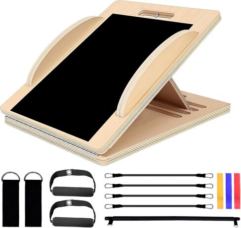 لوح خشبي مائل متعدد الاستخدامات، قابل للتحويل إلى لوح التوازن والبيلاتيس، زوايا قابلة للتعديل، يتضمن مجموعة بيلاتيس كاملة، يدعم ما يصل إلى 360 رطلاً، تمدد ربلة الساق، القرفصاء، الركبة، الكاحل، الكعب والساق in Kuwait