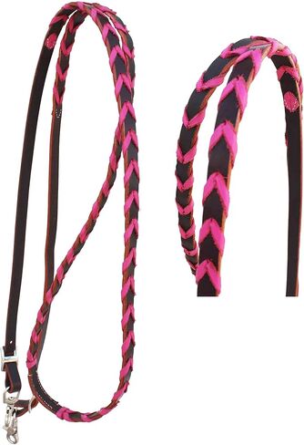 CHALLENGER Horse Western 8' Long Tack Pink Laced Brown Leather Barrel Contest Reins 6657PK in Saudi Arabia