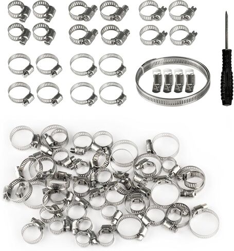 مجموعة متنوعة من 45 قطعة من مشابك الخراطيم، 1/4 بوصة - 1-1/8 بوصة (6-29 مم) مشابك خرطوم من الفولاذ المقاوم للصدأ قابلة للتعديل، مشابك أنابيب تروس دودة لخط الوقود وأنابيب السباكة للسيارات + 1 شريط معدني، 4 رأس قفل، 1 مفك براغي in Kuwait