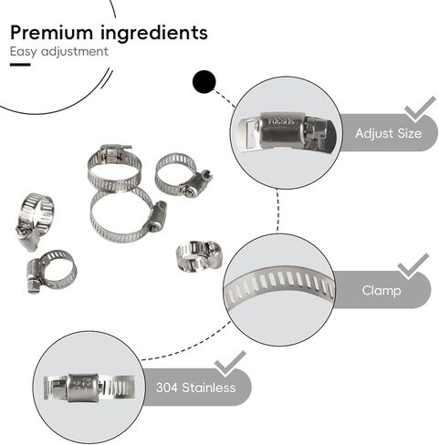 مجموعة متنوعة من 45 قطعة من مشابك الخراطيم، 1/4 بوصة - 1-1/8 بوصة (6-29 مم) مشابك خرطوم من الفولاذ المقاوم للصدأ قابلة للتعديل، مشابك أنابيب تروس دودة لخط الوقود وأنابيب السباكة للسيارات + 1 شريط معدني، 4 رأس قفل، 1 مفك براغي in Kuwait