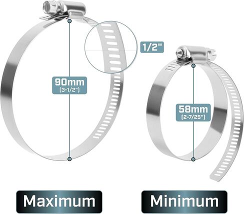 Bates- Hose Clamps, 3 Inch, 10 Pack, 304 Stainless Steel, Adjustable from 2-7/25"-3-1/2", Metal Worm Gear Hose Clamps for Air Ducting, Dryer Vent Hose, Fuel Line, Plumbing, Automotive in Saudi Arabia