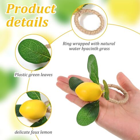 24 Pieces Lemon Napkin Rings Set, Faux Lemon Napkin Holder Ring for Summer Table Decor Wedding Birthday Thanksgiving Christmas Easter Celebrations in Saudi Arabia