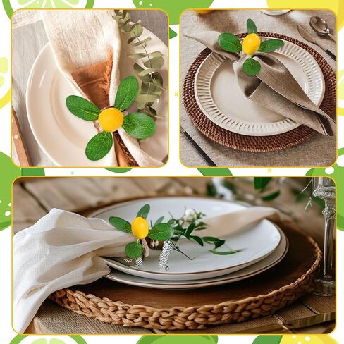 24 Pieces Lemon Napkin Rings Set, Faux Lemon Napkin Holder Ring for Summer Table Decor Wedding Birthday Thanksgiving Christmas Easter Celebrations in Saudi Arabia