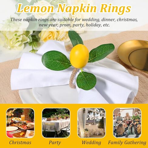 24 Pieces Lemon Napkin Rings Set, Faux Lemon Napkin Holder Ring for Summer Table Decor Wedding Birthday Thanksgiving Christmas Easter Celebrations in Saudi Arabia
