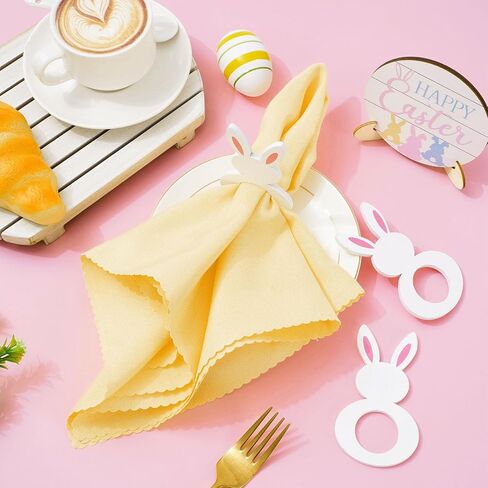 Whaline 24 Pcs Easter Wooden Bunny Napkins Rings White Pink Rabbit Shape Napkin Holders for Spring Holiday Party Dinner Table Setting Decor Supplies, 1.2 inch in Saudi Arabia
