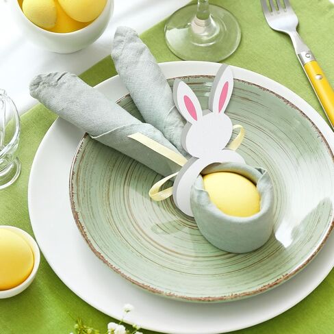 Whaline 24 Pcs Easter Wooden Bunny Napkins Rings White Pink Rabbit Shape Napkin Holders for Spring Holiday Party Dinner Table Setting Decor Supplies, 1.2 inch in Saudi Arabia