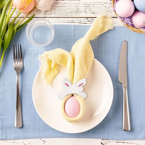 Whaline 24 Pcs Easter Wooden Bunny Napkins Rings White Pink Rabbit Shape Napkin Holders for Spring Holiday Party Dinner Table Setting Decor Supplies, 1.2 inch in Saudi Arabia