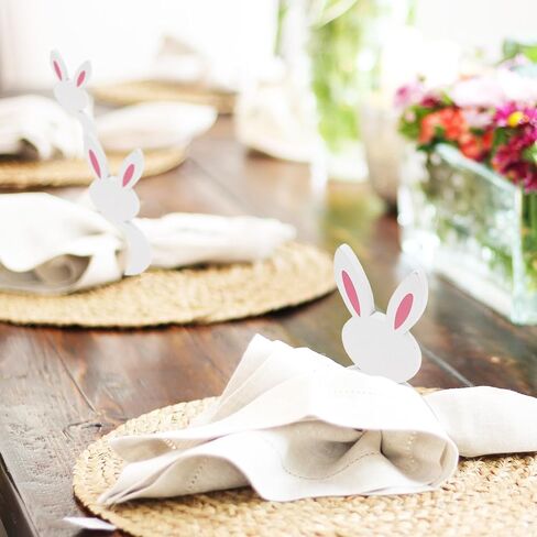 Whaline 24 Pcs Easter Wooden Bunny Napkins Rings White Pink Rabbit Shape Napkin Holders for Spring Holiday Party Dinner Table Setting Decor Supplies, 1.2 inch in Saudi Arabia