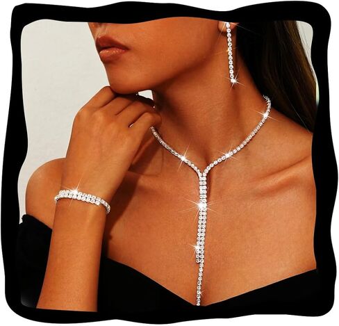 GORAIS Prom Wedding Jewelry Set Rhinestone Necklace Formal Bridal Jewelry Sets for Women and Brides in Saudi Arabia