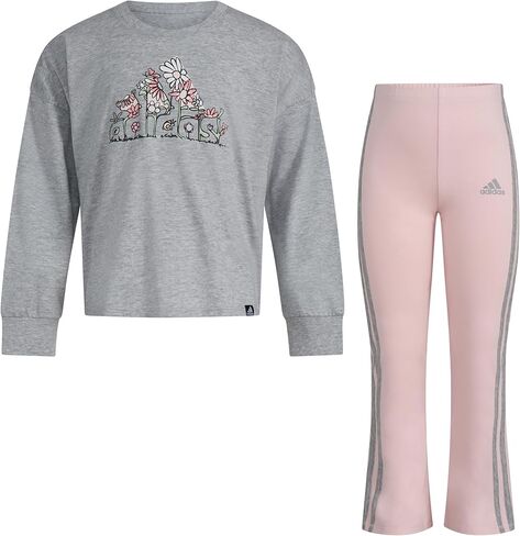Adidas Girls 2 قطعة من الأكمام الطويلة Tee & Flare Pant ، الأسود ، 6x in Kuwait