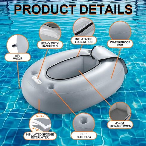 2 Pack Floating Coolers for River Inflatable Cooler 40 Qt - River Cooler Float with Lid Built in Four Cup Holder in Saudi Arabia