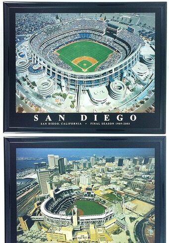 San Diego Padres Petco Park & Qualcom Stadium - Set of 2 Framed Lithographs of Dramatic Aerial Photos - Treasured Collector Items and Great Gift! in Saudi Arabia