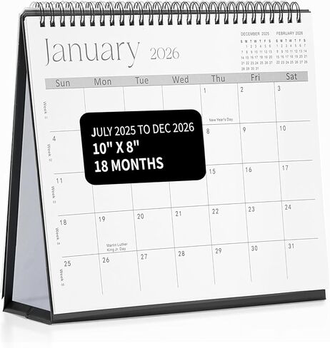 Desk Calendar 2025-2026,July 2025 to Dec 2026 18 Months Standing Flip Desk Calendar with Stickers,10" x 8" Desktop Calendar for Home Office School,Pink in Saudi Arabia