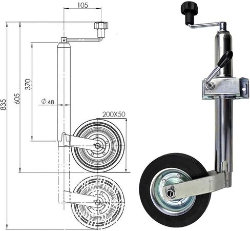 جاك مقطورة القارب مع أجزاء العجلات تصميم كرنك يدوي عالي الأداء بحمولة 150 كجم in Kuwait