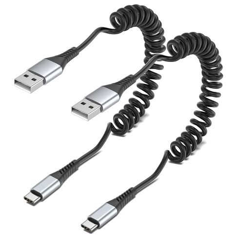 Coiled USB C to Lightning Cable, 2Pack Retractable USB C iPhone Charger Cord for Car Short Coiled USB Tpye C to Lightning Cable for Apple CarPlay iPhone 14 13 12 11 Pro Max Mini 10 8 7 Plus XR XS SE in Kuwait