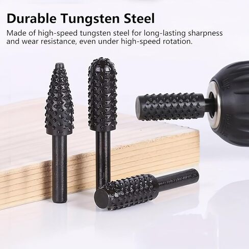 5-Piece Rotary Burr Set with 1/4 Inch Shank – Woodworking Metal Carving and Polishing Bits – Tungsten Steel Rotary File Kit for Power Drill & Rotary Tool in Saudi Arabia