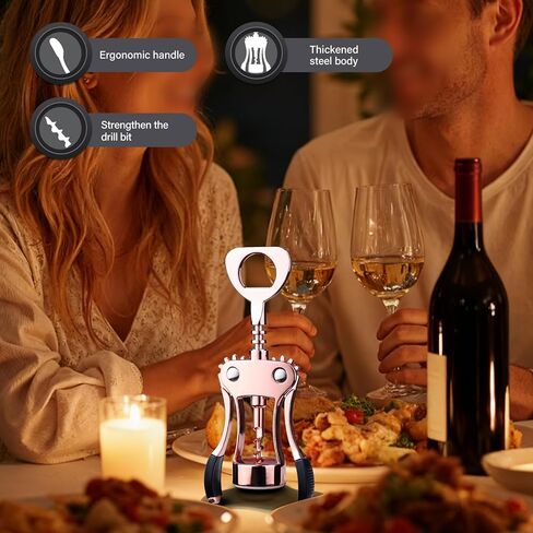 Wine Opener, Zinc Alloy Premium Wing Corkscrew with Multifunctional Bottles Opener, Sharp Wine Corkscrew with Ergonomic Non-Slip Wing Handle, Upgrade in Kuwait