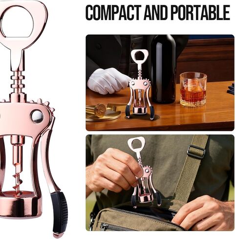 Wine Opener, Zinc Alloy Premium Wing Corkscrew with Multifunctional Bottles Opener, Sharp Wine Corkscrew with Ergonomic Non-Slip Wing Handle, Upgrade in Kuwait