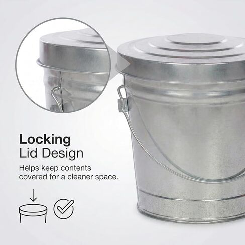 6 Gallon Outdoor Garbage Can, Galvanized Metal Trash Can with Locking Lid, Rust & Weather Resistant Storage Bin for Dog Poop, Pet Food, Charcoal in Saudi Arabia