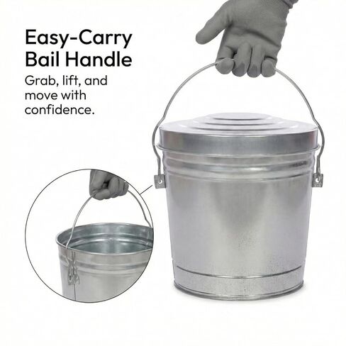 6 Gallon Outdoor Garbage Can, Galvanized Metal Trash Can with Locking Lid, Rust & Weather Resistant Storage Bin for Dog Poop, Pet Food, Charcoal in Saudi Arabia