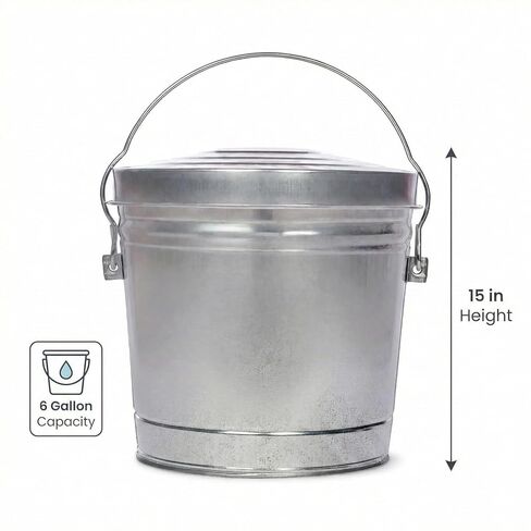 6 Gallon Outdoor Garbage Can, Galvanized Metal Trash Can with Locking Lid, Rust & Weather Resistant Storage Bin for Dog Poop, Pet Food, Charcoal in Saudi Arabia