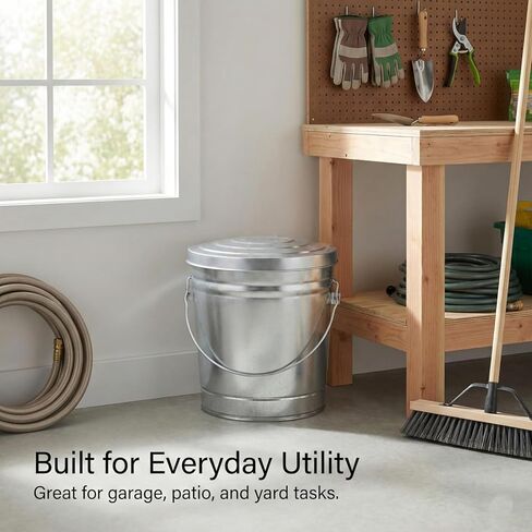 6 Gallon Outdoor Garbage Can, Galvanized Metal Trash Can with Locking Lid, Rust & Weather Resistant Storage Bin for Dog Poop, Pet Food, Charcoal in Saudi Arabia