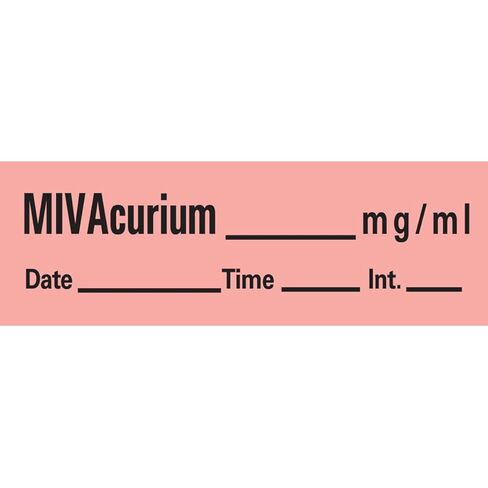 PDC AN-160 Anesthesia Removable Tape with Date, Time & Initial, Mivacurium Mg/Ml, 1/2" Width, 500" Length, 333 Imprints, Fluorescent Red in Saudi Arabia