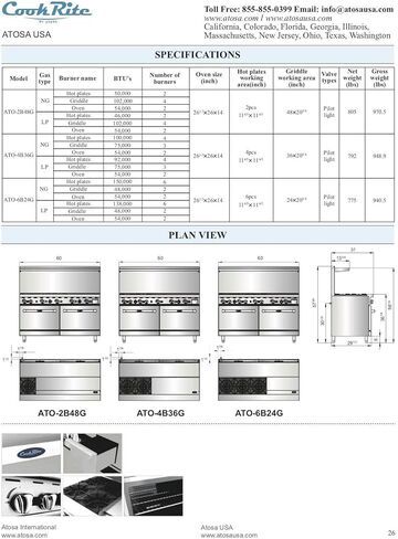 Atosa ATO-2B24G NG 36 Gas Range 2 Burners 24'' Griddle with 26.5 Stove ETL in Saudi Arabia
