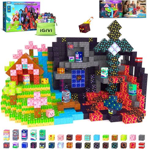 Magnetic Blocks - Build Mine Magnet World, STEM Magnetic Building Blocks for Kids Ages 4-6 6-8 8-12, Building Toys Games for Boys Girls Ages 3+, Birthday Toys Gifts for Kids Toddlers in Kuwait