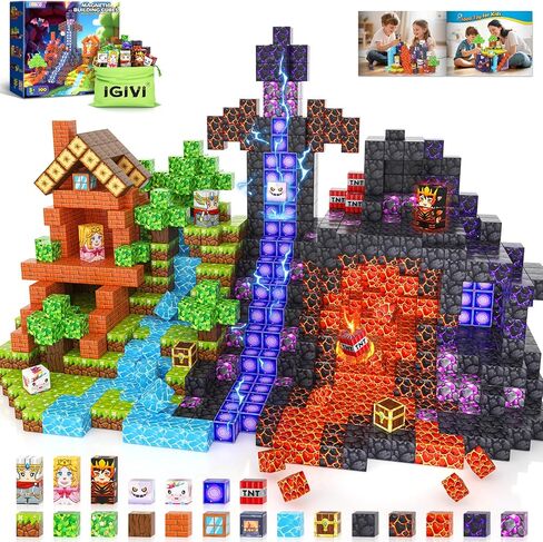Magnetic Blocks - Build Mine Magnet World, STEM Magnetic Building Blocks for Kids Ages 4-6 6-8 8-12, Building Toys Games for Boys Girls Ages 3+, Birthday Toys Gifts for Kids Toddlers in Kuwait