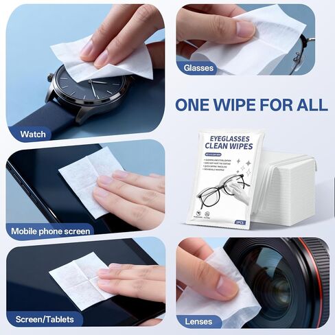 [200 عدد] مناديل مبللة للنظارات - مناديل منظفة للنظارات وعدسات الكاميرا وجميع الشاشات - مرطبة مسبقًا وملفوفة بشكل فردي وخالية من الخدوش والخطوط in Kuwait