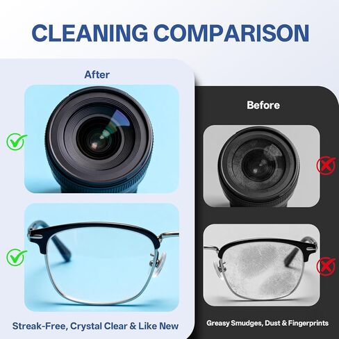 [200 عدد] مناديل مبللة للنظارات - مناديل منظفة للنظارات وعدسات الكاميرا وجميع الشاشات - مرطبة مسبقًا وملفوفة بشكل فردي وخالية من الخدوش والخطوط in Kuwait