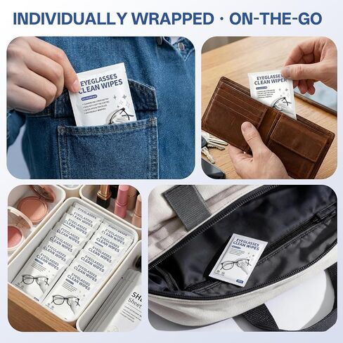 [200 عدد] مناديل مبللة للنظارات - مناديل منظفة للنظارات وعدسات الكاميرا وجميع الشاشات - مرطبة مسبقًا وملفوفة بشكل فردي وخالية من الخدوش والخطوط in Kuwait