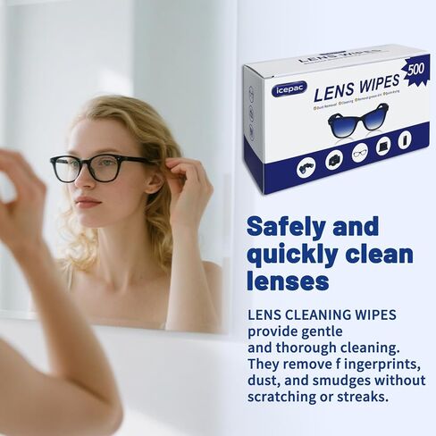 Lens Wipes for Eyeglasses, Eyeglass Lens Cleaning Wipes Pre-moistened Individually Wrapped Sracth-Free Streak-Free Eye Glasses Cleaner Wipes for Sunglass, Camera Lens, Goggles（500count) in Kuwait