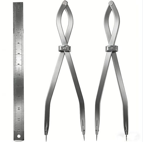 20 Inch Radius Divider Tool with Bonus 12" Stainless Steel Ruler, Heavy Duty Wing Divider Scriber Marking Tool for Metalworking & Woodworking - Upgraded Lock Nut Design with Replaceable Sharp Points in Kuwait