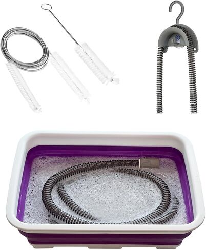 مجموعة تنظيف CPAP للخرطوم والقناع، منظف لوازم آلة Cpap يتضمن فرشاة تنظيف الأنبوب والقناع، حوض غسيل قابل للطي، شماعة تجفيف خرطوم - متوافقة مع أنابيب 22 مم و15 مم in Kuwait