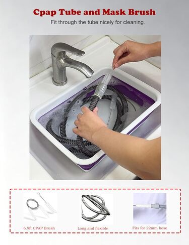 مجموعة تنظيف CPAP للخرطوم والقناع، منظف لوازم آلة Cpap يتضمن فرشاة تنظيف الأنبوب والقناع، حوض غسيل قابل للطي، شماعة تجفيف خرطوم - متوافقة مع أنابيب 22 مم و15 مم in Kuwait