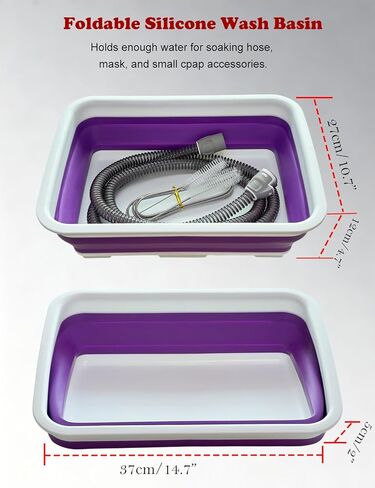 مجموعة تنظيف CPAP للخرطوم والقناع، منظف لوازم آلة Cpap يتضمن فرشاة تنظيف الأنبوب والقناع، حوض غسيل قابل للطي، شماعة تجفيف خرطوم - متوافقة مع أنابيب 22 مم و15 مم in Kuwait