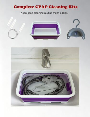 مجموعة تنظيف CPAP للخرطوم والقناع، منظف لوازم آلة Cpap يتضمن فرشاة تنظيف الأنبوب والقناع، حوض غسيل قابل للطي، شماعة تجفيف خرطوم - متوافقة مع أنابيب 22 مم و15 مم in Kuwait