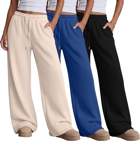 Neer 3 Pack Women's Yoga Pants with Pockets, High Waisted Cozy Lounge Pants Drawstring Sweatpants Loose Wide Leg Jogger in Kuwait