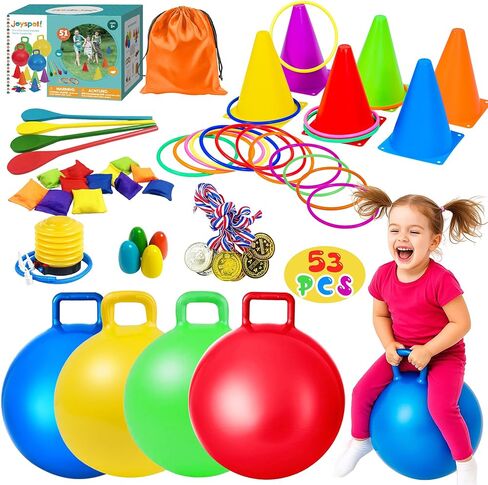 53PCS Carnival Outdoor Games Combo Set for Kids, 18 Inch Hopper Balls with Handles, Ring Toss, Bean Bags, Egg Spoon Relay Race, Fun for Backyard, Field Day, School, Birthday Parties, Family Events in Kuwait