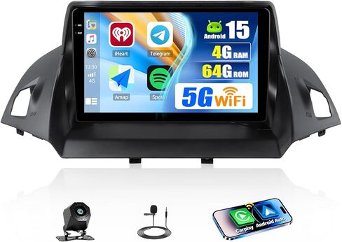 4G+64G Android 15 Car Stereo for Ford Escape Kuga 2013-2019 مع Carplay Android Auto ، مشغل راديو سيارة يعمل باللمس 9 بوصة مع رابط المرآة ، وكاميرا WiFi/GPS الاحتياطية ، Bluetooth ، FM/RDS ، DSP ، SWC in Saudi Arabia
