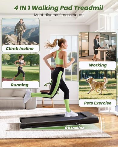 DeerRun Under Desk Walking Pad Treadmill for Home & Office, 6% Manual Incline, 0.6–3.8 MPH Walking Speed, 300 lb Capacity, App & Remote Control in Kuwait