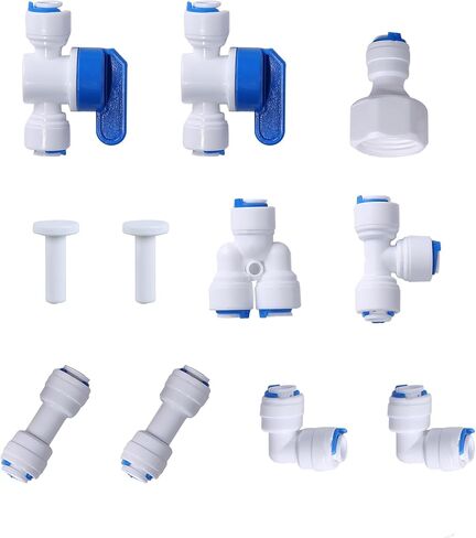 1/4 بوصة OD توصيل سريع، ادفع لتوصيل تركيب أنبوب المياه (صمام كروي + T + L + I + Y + وصلة صنبور + أغطية طرفية 22 قطعة) in Kuwait