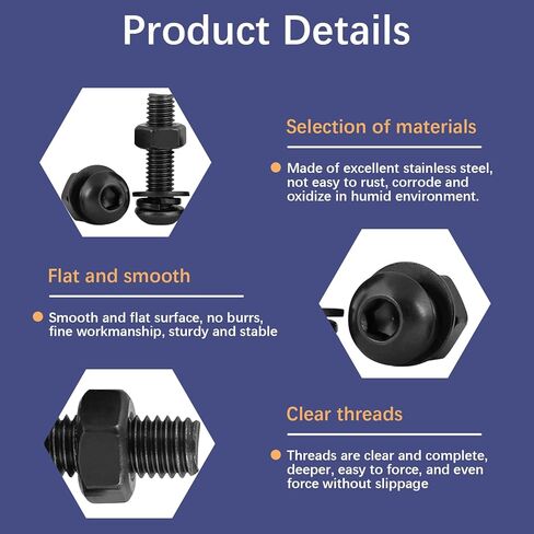 20 PCS M6*12 Cup Head Nuts and Bolts, Hex Head Bolt, Furniture Spare Parts, Crib Bolts Replacement Kit, Fully Threaded, Black Oxide Furniture Screws Connector for Chair Furniture Cots Beds in Saudi Arabia