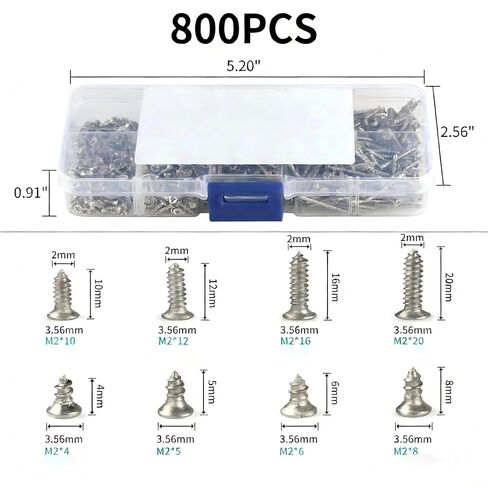 800pcs Self Wood Screws Set, M2 Phillips Flat Head Sheet Metal Screw, Self Screws Assortment Kit in Saudi Arabia