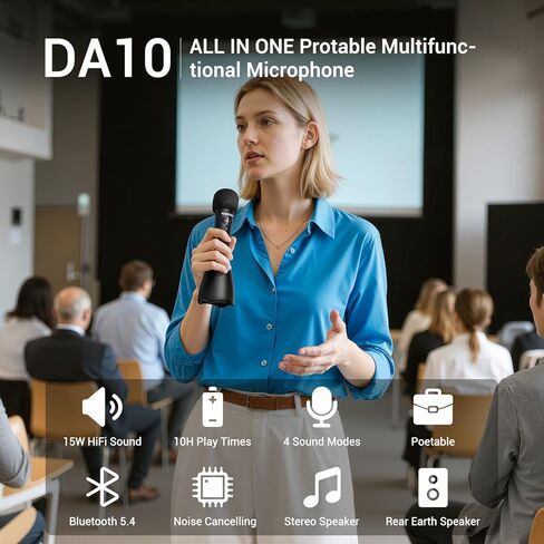 TAKSTAR 15W Bluetooth Microphone with Speaker, DA10 II Wireless Handheld Mic with LED Display, 4 Modes, Noise Canceling, Portable PA System for Teaching Singing Speaking Karaoke Wedding in Kuwait