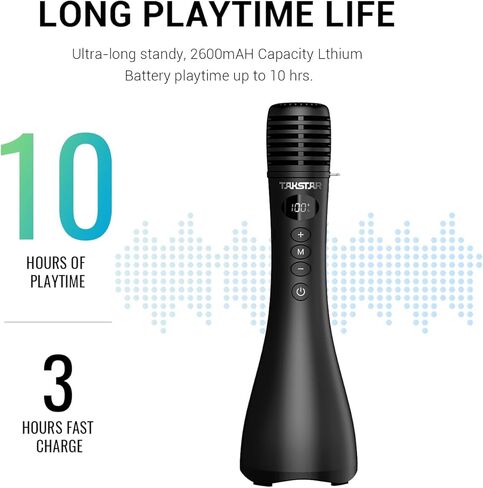 TAKSTAR 15W Bluetooth Microphone with Speaker, DA10 II Wireless Handheld Mic with LED Display, 4 Modes, Noise Canceling, Portable PA System for Teaching Singing Speaking Karaoke Wedding in Kuwait